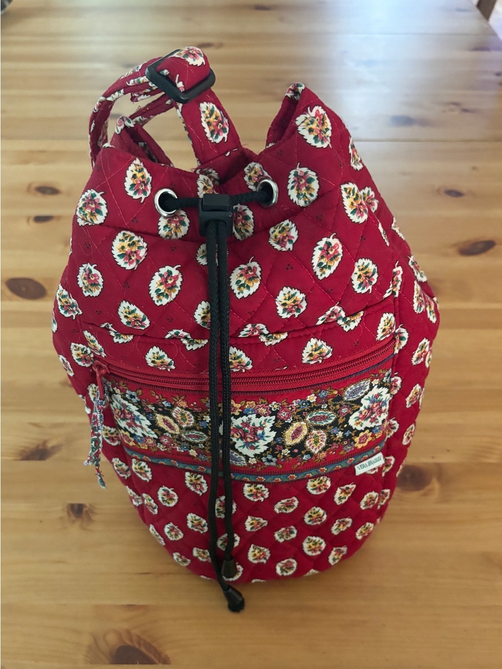 Vera Bradley Red Leaf Retired Pattern Mini Drawstring One Strap Bag EUC